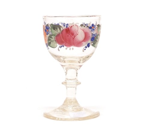 Emaljedekoreret glas. Fremstillet ca. år 1860. H: 11,1cm