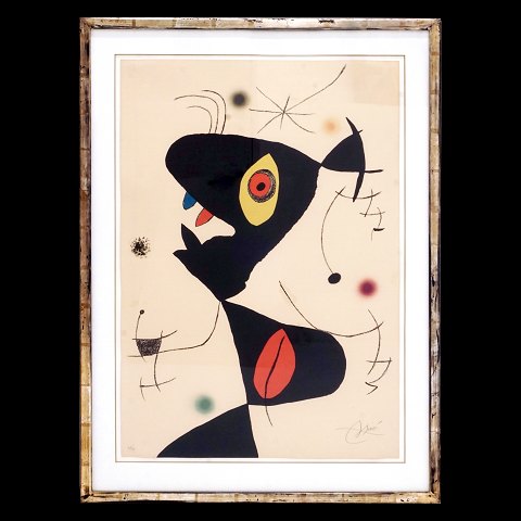 Joan Miró litografi. Joan Miro, 1893-1983, litografi i farver. Signeret og nummereret 48/75. Fra Oda à Joan Miró (VI) 1973. Lysmål: 88x61cm. Med ramme: 107x79cm