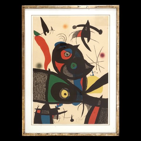 Joan Miró litografi. Joan Miro, 1893-1983, litografi i farver. Signeret og nummereret 48/75. Fra Oda à Joan Miró (III) 1973. Lysmål: 88x61cm. Med ramme: 107x79cm