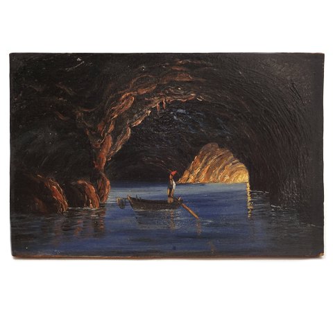 Unknown artist: The Blue Grotto, Capri. Circa 
1850. Size: 7,3x11,2cm