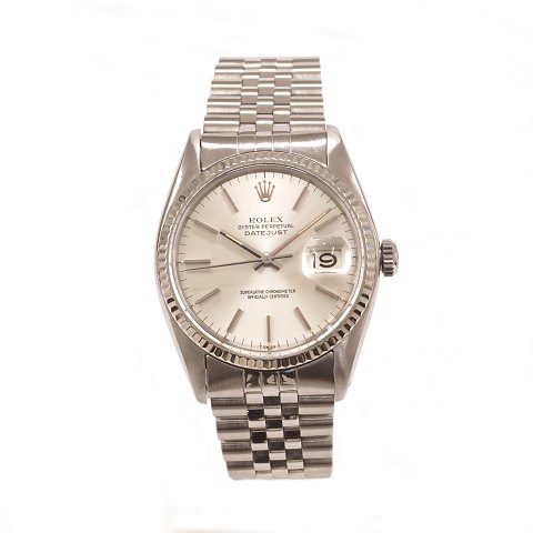 Rolex Oyster Perpetual Datejust ref. 16014, stål. 
Leveres nyserviceret med boks og certifikat 
dateret 7/12 1979. D: 36mm. God stand