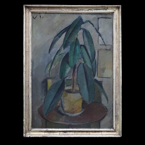 Victor Isbrand maleri. Victor Isbrand, 1897-1988, 
olie på lærred. Kubistisk komposition: "En 
Gummiplante". Signeret. Lysmål: 69x48cm. Med 
ramme: 78x57cm
