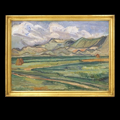 Axel P. Jensen, 1886-1972, Öl auf Leinen. Dänische 
Landscahft Nordjütland. Signiert und datiert 1918. 
Lichtmasse: 56x76cm. Mit Rahmen: 65x85cm