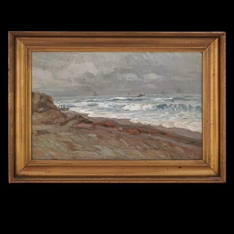 Painting by Hans Gyde Petersen, 1862-1943, oil on 
canvas from Skagen, Denmark. Signed and dated 
1909. Visible size: 28x42cm. With frame: 28x42cm. 
With frame: 39x53cm