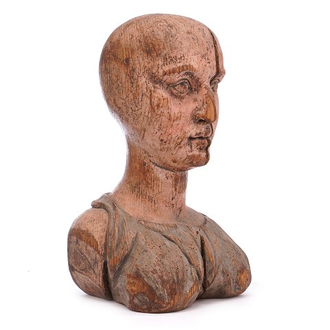 18th century wood cut wig stand. H: 41cm