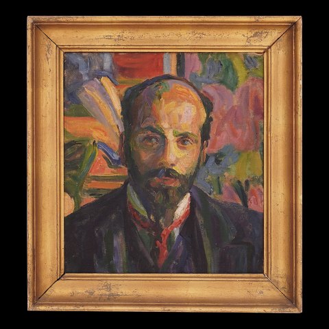 Portrait of the Danish artist Axel P Jensen by 
Sigurd Swane. oli on canvas. Signed. Visible size: 
39x35cm. With frame: 51x47cm