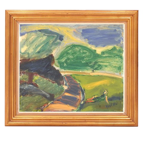Erik Hoppe, 1897-1968, Öl auf Leinen. Motiv aus 
Søndermarken, Kopenhagen. Signiert Hoppe. 
Lichtmasse: 56x66cm. Mit Rahmen: 76x86cm