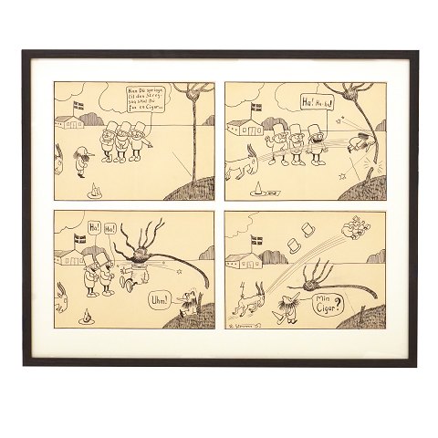 Robert Storm Petersen, 1882-1949. Four original 
drawings, ink & pencil, 1913-16. Size with frame: 
52x65cm