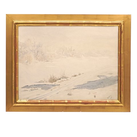 L. A. Ring akvarel. Laurits Andersen Ring, 
1854-1933, akvarel med motiv i form af 
vinterlandskab. Signieret og dateret 1886. 
Lysmål:41x55cm. Med ramme: 56x70cm