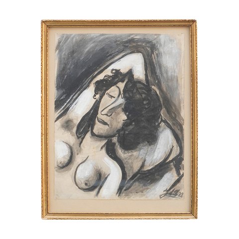 John Christensen, 1896-1940, Wasserfarbe. Porträt 
der Frau des Künstlers. Signiert und datiert 1928. 
Lichtmasse: 28x22cm. Mit Rahmen: 33x26cm
