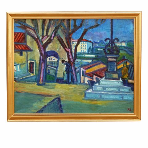 Karl Larsen maleri.
Karl Larsen, 1897-1977, olie på lærred. Parti fra 
Frankrig. Signeret.
Lysmål: 81x99cm. Med ramme: 92x111cm
