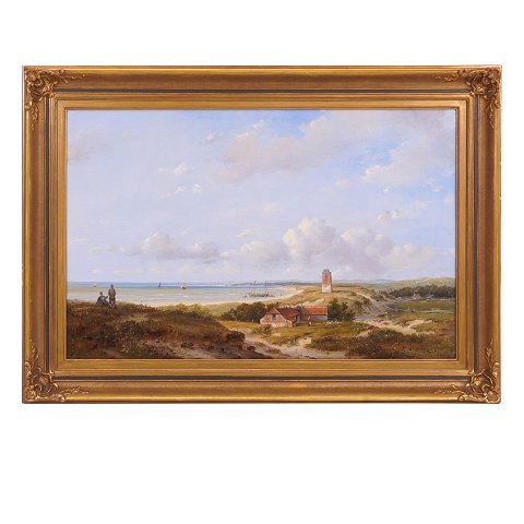 Hollandsk landskabsparti af Andreas Schelfout, 
1787-1870, olie på træ. Signeret A. Schelfout. 
Lysmål: 44x68cm. Med ramme: 59x83cm