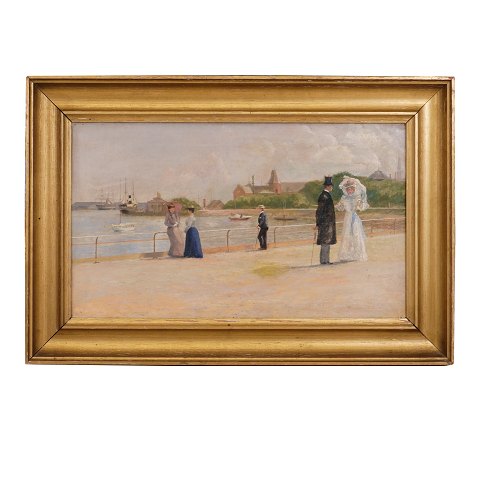 View from Langelinie, Copenhagen, oil on canvas, 
unknown artist. Visible size: 34x58cm. With frame: 
49x73cm