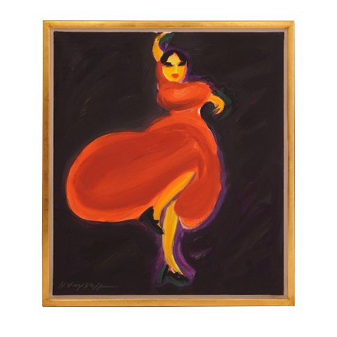 Hans Voigt Steffensen, g. 1941, Öl auf Leinen. "Flamenco". Signiert und daiert 2004. Lichtmasse: 70x60cm. Mit Rahmen: 76x66cm