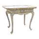 Flisebord med marmoreret understel, hvori skuffe og udtræk til lysestager. Danmark ca. år 1760. H: 80cm. Plade: 100x74cm