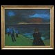 Jens Søndergard maleri. Jens Søndergaard, 1895-1957, olie på lærred: "Aften ved Havet". Signeret og dateret. Lysmål: 100x120cm. Med ramme: 116x136cm