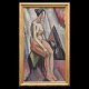 William Scharff maleri. William Scharff, 1886-1959, olie på lærred. Kubistisk portræt af kvinde (Sands. Fru Scharff). Signeret William Scharff ca. år 1915-20. Lysmål: 80x44cm. Med ramme: 89x53cm