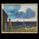 Jens Søndergaard maleri. Jens Søndergaard, 1895-1957, olie på lærred. "Aften ved Havet 1942". Signeret og dateret 1942. Lysmål: 61x76cm. Med ramme 65x80cm