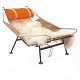 Hans J. Wegner Flag Halyard Chair GE225 with green lacquered frame and wood shoes. Nice patinated condition