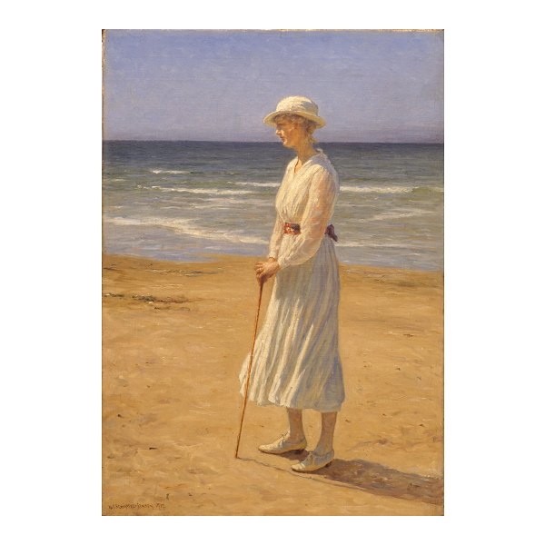 N. F. Schiøttz-Jensen, 1855-1941, "Young Girl at the Beach". Signed and dated 
1917. Visible size: 67x47cm