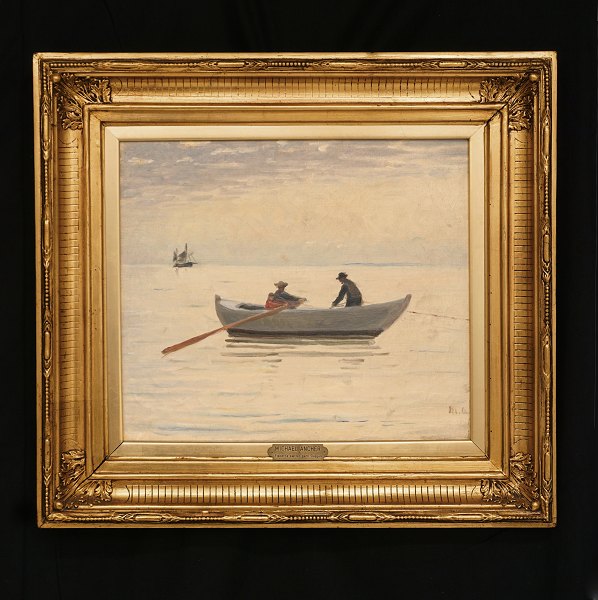 Michael Ancher, 1849-1927: "Fishermen at Skagen". Oil on canvas. Signed "MA" 
circa 1920. Visible size: 37x43cm. With frame: 59x65cm