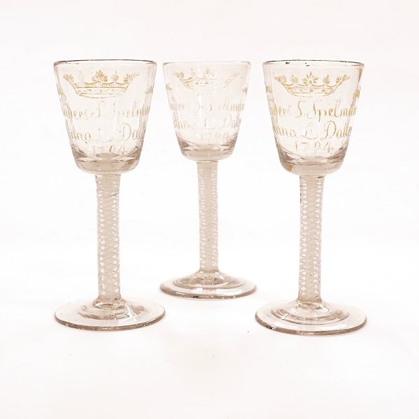 A set of three Norwegian glasses. Hurdal, Norway, 1794. H: 15cm