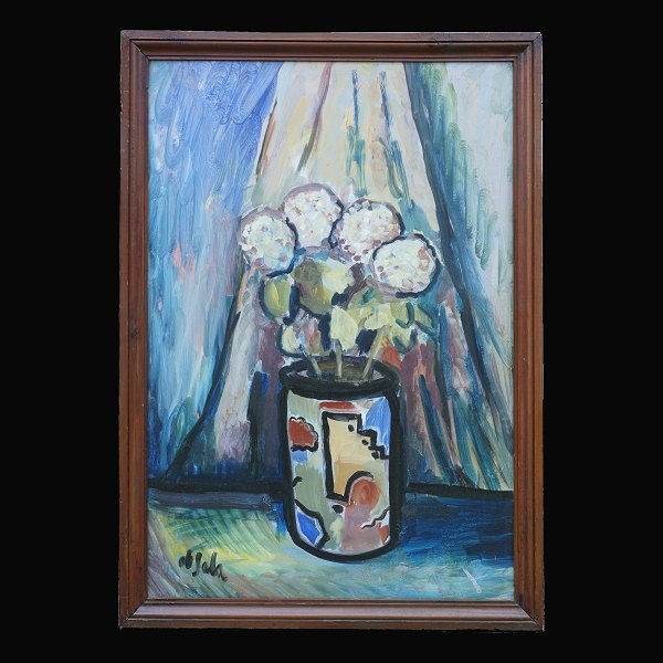 Eugene de Sala, 1899-1989, olie på plade: Stilleben med blomster. Signeret. Lysmål: 96x65cm. Med ramme: 106x75cm