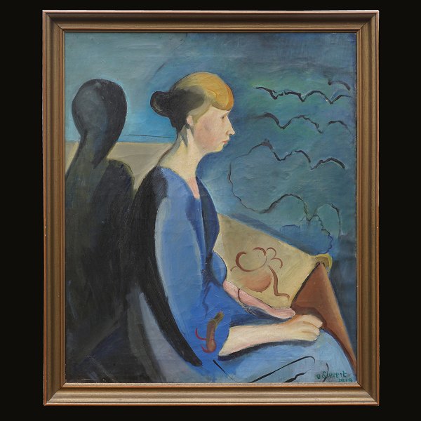 Otto Sievert, 1894-1940, olie på lærred: Kvindeportræt. Signeret og dateret 
1919. Lysmål: 72x60cm. Med ramme: 80x68cm