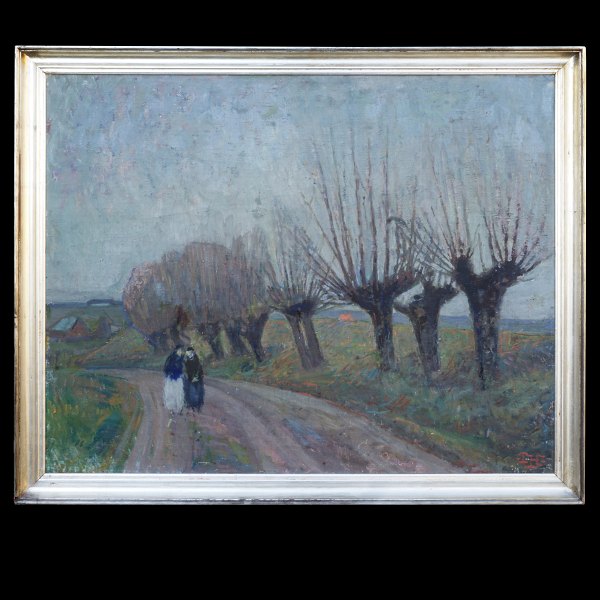 Peter Holm, Denmark, 1884-1966, oil on canvas: Landscape with persons. Signed. 
Visible size: 96x118cm. With frame: 110x132cm