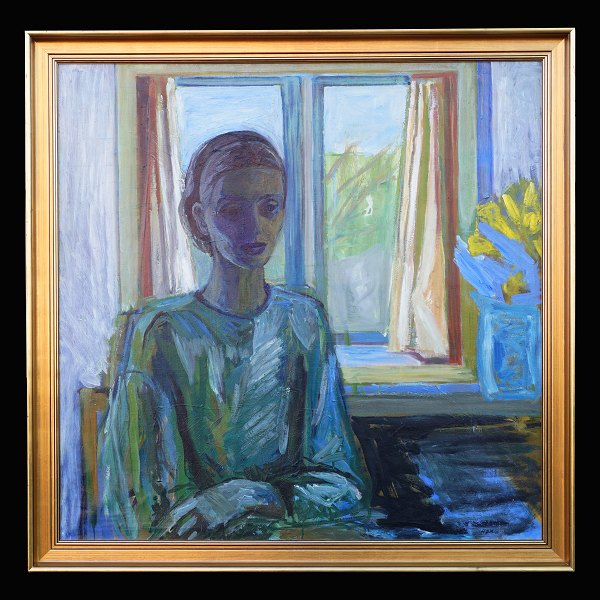 Paul Høm, Denmark, 1905-94: A portrait of his first wife Kirsten. Oil on canvas. 
Late 1930es. Visible size: 98x98cm. With frame: 110x110cm