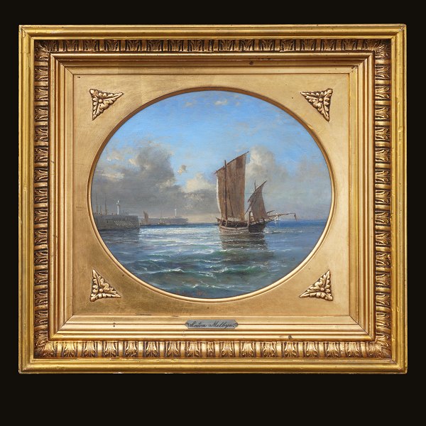 Anton Melbye, 1818-75, olie på plade. Marinemotiv. Signeret og dateret 1856. Lysmål: 26x30cm. Med ramme: 42x46cm