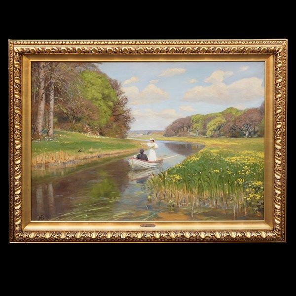 H. A. Brendekilde, 1857-1943, oil on canvas. "Spring". Signed and dated 1896. 
Exhibited in Copenhagen 1897. Visible size: 105x153cm. With frame: 135x183cm