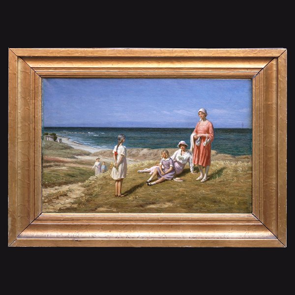 N. F. Schiøttz-Jensen, 1855-1941, Öl auf Leinen: Partie aus Nordwestjütland. Der 
Strand bei Lønstrup. Signiert und datiert 1920. Lichtmasse: 37x55cm. Mit Rahmen: 
54x72cm