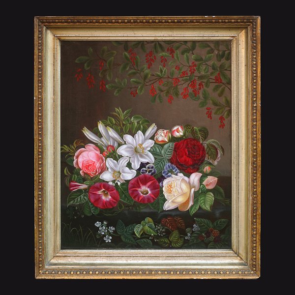 School of I. L. Jensen: Stilllife with flowers. Denmark circa 1830. Visible 
size: 52x41cm. With frame: 64x53cm