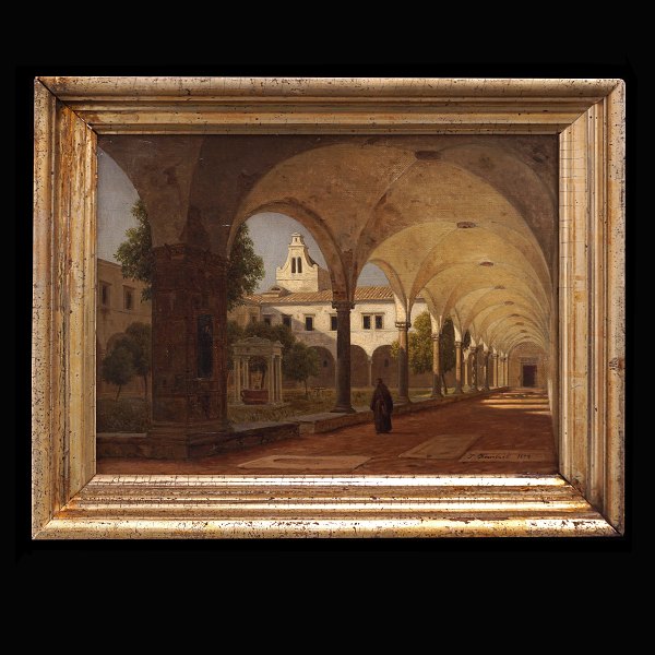Peter Kornbeck maleri. Peter Kornbeck, 1837-94, olie på lærred. Parti fra Italien. Signeret og dateret 1874. Lysmål: 26x33cm. Med ramme: 41x48cm