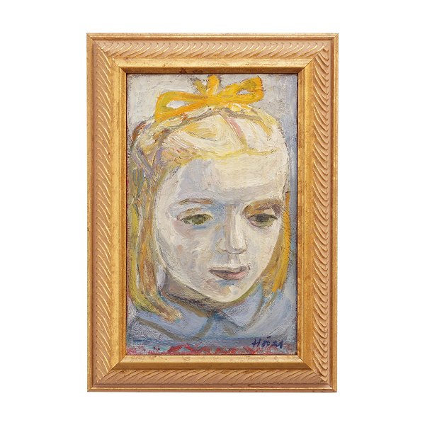 Paul Høm, 1905-94, oil on canvas. Portrait of a child. Signed. Visible size: 
30x18cm. With frame: 39x27cm