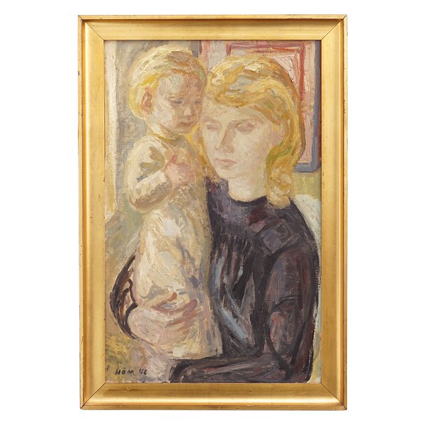 Paul Høm, 1905-94, oil on canvas. Family portrait signed and dated 1946. Visible 
size: 74x46cm. With frame: 85x57cm