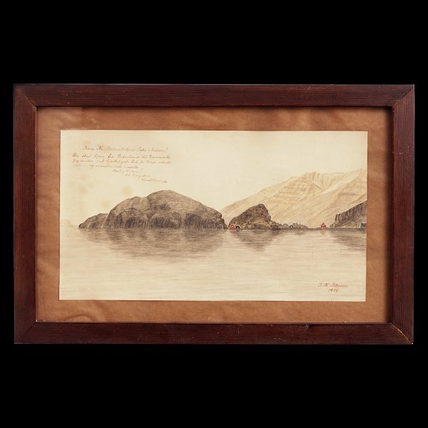 Drawing Greenland. Signed and dated 1945. Visible size: 20x36cm. With frame: 
31x46cm