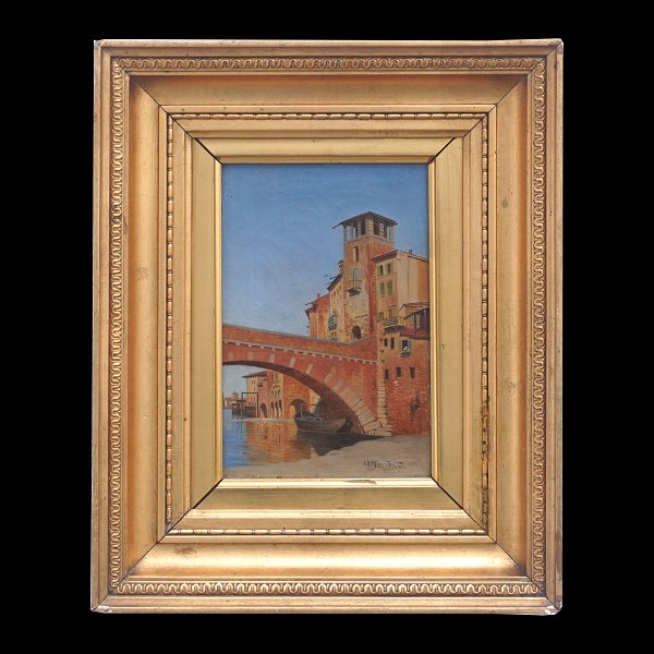 Josef Theodor Hansen, 1848-1912, oil on canvas. Italy. Signed and dated: "I. T. Hansen 99". Visible size: 16x11cm. With frame: 27x22cm