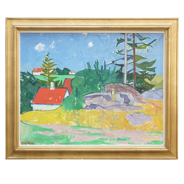 Olaf Rude, 1886-1957, Öl auf Leinen. Landschaft, Bornholm. Signiert. Lichtmasse: 
72x91cm. Mit Rahmen: 91x110cm