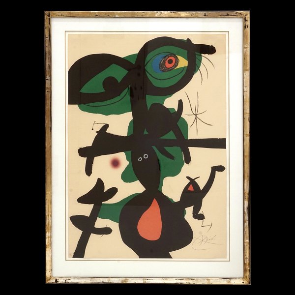 Joan Miró litografi. Joan Miro, 1893-1983, litografi i farver. Signeret og nummereret 48/75. Fra Oda à Joan Miró (IX) 1973. Lysmål: 88x61cm. Med ramme: 107x79cm