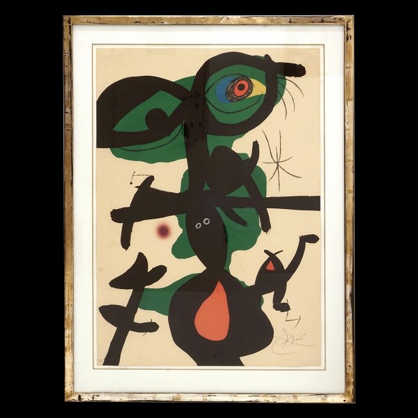 Joan Miró litografi. Joan Miro, 1893-1983, litografi i farver. Signeret og 
nummereret 48/75. Fra Oda à Joan Miró (IX) 1973. Lysmål: 88x61cm. Med ramme: 
107x79cm