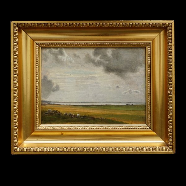 Vilhelm Kyhn, 1819-1903, Öl auf Leinen. Sommerlandschaft an einer Förde. 
Signiert und undeutlich datiert. Lichtmasse: 23x30cm. Mit Rahmen: 38x45cm