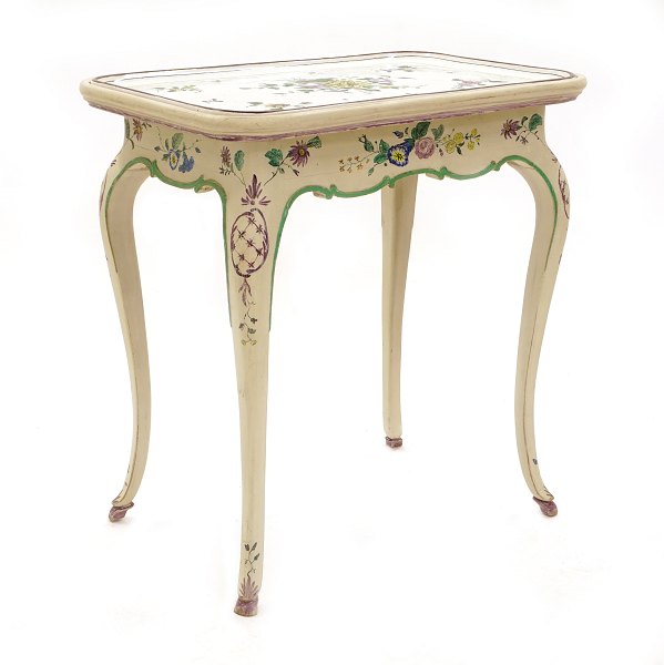 Swedish faience tray top table Stralsund circa 1770. H: 75cm. Top: 72x49cm