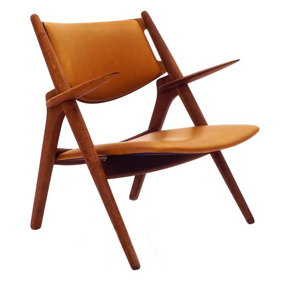 Hans J. Wegner CH28 Stuhl aus Eiche mit cognacfarbenem Leder. Sehr guter Zustand