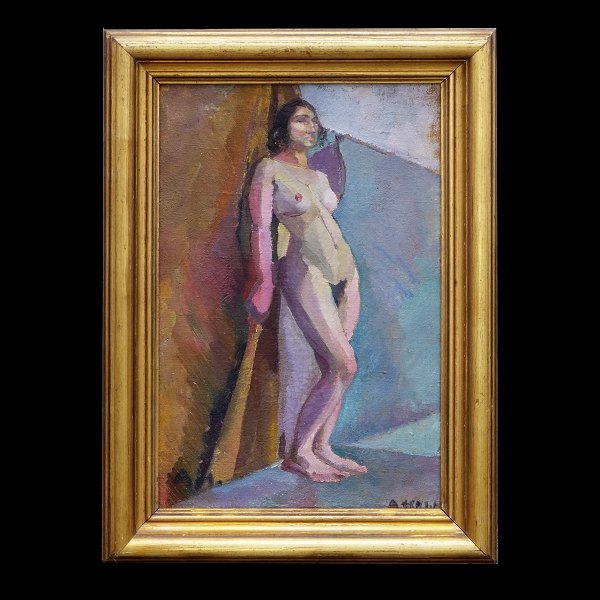 Astrid Holm, 1876-1937, Frauenakt. Paris um 1911. Signiert. Lichtmasse: 40x26cm. 
Mit Rahmen: 51x37cm