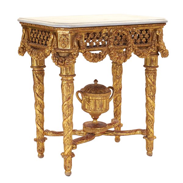 Gilt 18th century Danish Louis XVI marble top console table by N. H. Jardin. H: 
84cm. Top: 77x49cm