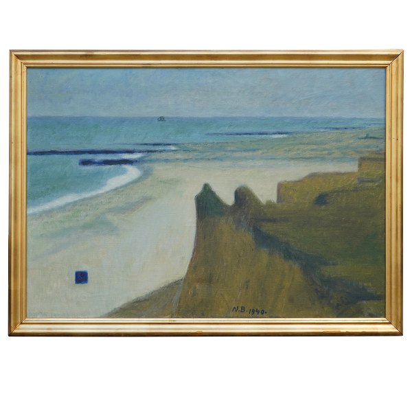 Niels Bjerre, 1864-1942, olie på lærred. Kystlandskab, Bovbjerg(?). Signeret og 
dateret 1940. Lysmål: 68x99cm. Med ramme: 78x109cm