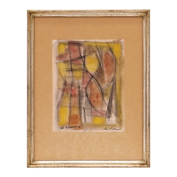 Bernard Dufour, 1922-2016, komposition, mixed media på papir. Signeret og 
dateret 1950. Lysmål: 17x13cm. Med ramme: 29x22cm