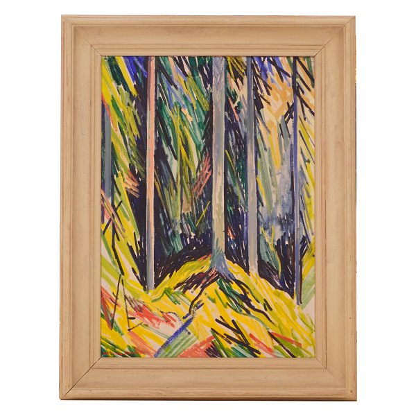 William Scharff maleri; William Scharff, 1886-1959, olie på lærred. Motiv fra 
Tisvilde Hegn;
Signeret William Scharff.
Lysmål: 69x49cm. Med ramme: 88x68cm